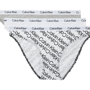 Calvin Klein Women’s Carousel Logo Cotton Stretch Bikini Panties, 3 Pack(Grey Heather/White/Bold Track Logo Black)