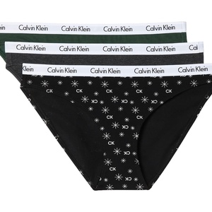 Calvin Klein Women’s Carousel Logo Cotton Stretch Bikini Panties, 3 Pack(Kelly Green/Charcoal/Ck Spark Black)