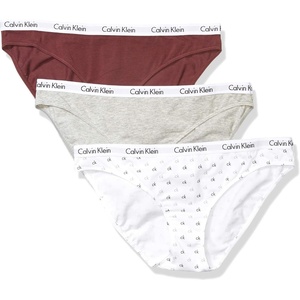 Calvin Klein Women’s Carousel Logo Cotton Stretch Bikini Panties, 3 Pack(Maroon/Grey Heather/Logo)