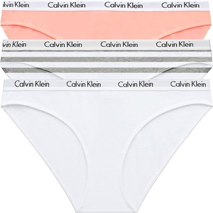 Calvin Klein Women’s Carousel Logo Cotton Stretch Bikini Panties, 3 Pack(Mellow Orange/White/Rainer Stripe_grey Heather)