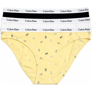 Calvin Klein Women’s Carousel Logo Cotton Stretch Bikini Panties, 3 Pack(Navy/White/Yellow)