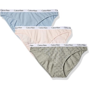 Calvin Klein Women’s Carousel Logo Cotton Stretch Bikini Panties, 3 Pack(Nymph’s Thigh/Blue Fog/Allover Mini Ck-grey Heather)