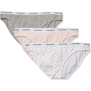 Calvin Klein Women’s Carousel Logo Cotton Stretch Bikini Panties, 3 Pack(Nymph’s Thigh/Grey Heather/Ck Logo)