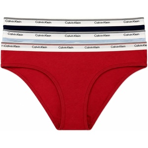 Calvin Klein Women’s Carousel Logo Cotton Stretch Bikini Panties, 3 Pack(Red/Light Blue/Navy)