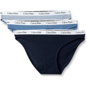 Calvin Klein Women’s Carousel Logo Cotton Stretch Bikini Panties, 3 Pack(Shoreline/Moonlight Blue/Seersucker Stripe Moonlight Blue)