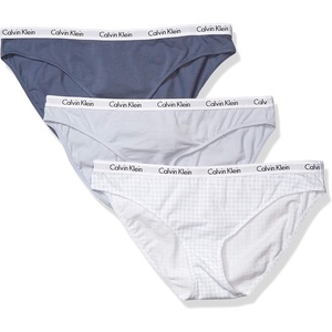 Calvin Klein Women’s Carousel Logo Cotton Stretch Bikini Panties, 3 Pack(Spring Blue/Scorched Denim/Gingham)