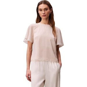 Calvin Klein Womens Cloque Short Sleeve Top(Mother of Pearl Scale Print)