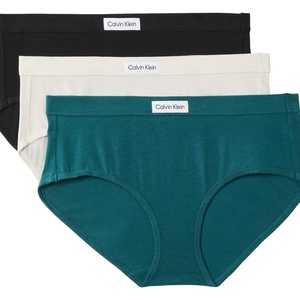 Calvin Klein Women’s Comfort Logo Cotton Stretch Modern Brief Panties, 3 Pack(Black/Chalk/Atlantic Deep)
