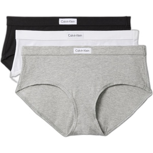 Calvin Klein Women’s Comfort Logo Cotton Stretch Modern Brief Panties, 3 Pack(Black/Classic White/Grey Heather)