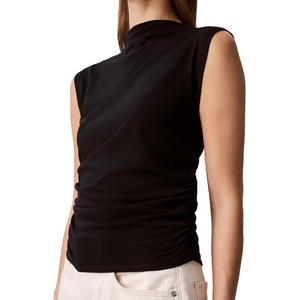 Calvin Klein Women’s Cotton Jersey Mock Neck Top(Black)