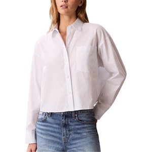 Calvin Klein Women’s Cotton Poplin Cropped Shirt(Brilliant White)