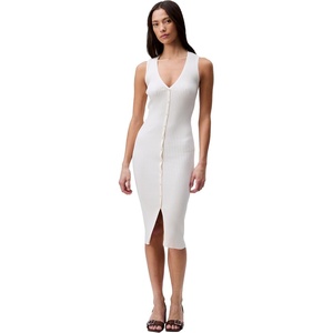 Calvin Klein Women’s Cotton Rib V-Neck Polo Dress(Antique White)