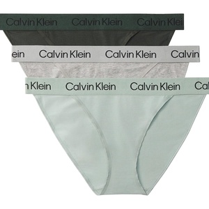 Calvin Klein Women’s Cotton Stretch Renewed String Bikini Panties, 3 Pack(Oslo Green/ Grey Heather/ Sage Meadow)