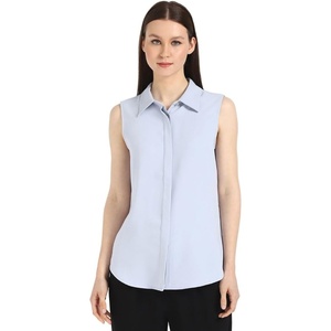 Calvin Klein Womens Crepe Sleeveless Button-Down Top(Zen Blue)