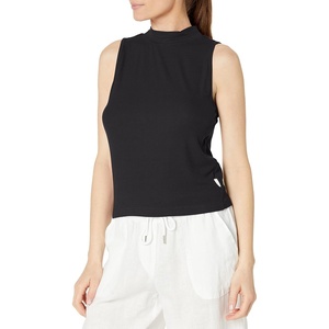 Calvin Klein Women’s Everyday Embrodery Monogram Cropped S/S Short Sleeve Mock Neck(Black)