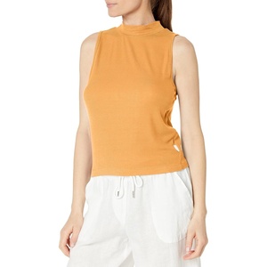 Calvin Klein Women’s Everyday Embrodery Monogram Cropped S/S Short Sleeve Mock Neck(Sunset)