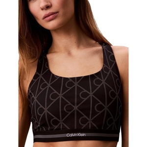 Calvin Klein Women’s Icon Sport Printed Medium Impact Sports Bra(Black W Dotted Emblem)