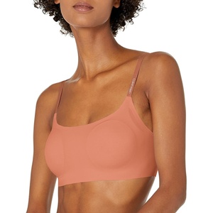 Calvin Klein Women’s Invisibles Comfort Seamless Adjustable Skinny Strap Bralette Bra(Light Chestnut)