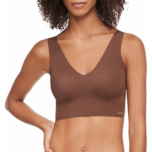 Calvin Klein Womens Invisibles Comfort Seamless Lightly Lined V Neck Bralette Bra(Chestnut)