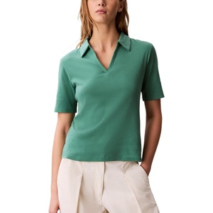 Calvin Klein Women’s Johnny Collar Half Sleeve Top(Wild Green)