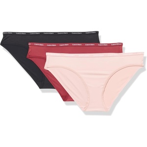 Calvin Klein Women’s Luxe Comfort Micro Stretch Bikini Panties, 3 Pack(Black/ Syrah / Subdued)