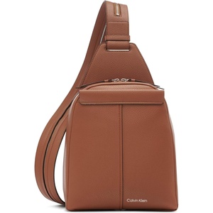 Calvin Klein Women’s Millie Backpack for Women – Vegan Leather Monogram Backpack, 2 Pockets, Brown/Khaki/Black, One Size(Caramel)