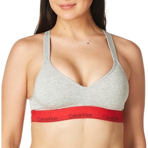 Calvin Klein Women’s Modern Cotton Lightly Lined Wireless Bralette(Grey Heather With Red Waistband)