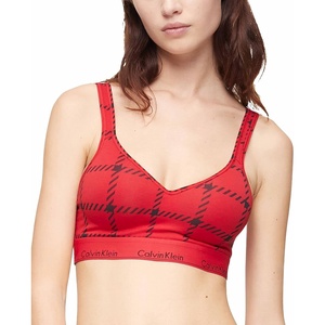 Calvin Klein Women’s Modern Cotton Lightly Lined Wireless Bralette(Men’s Window Pane Rustic Red)