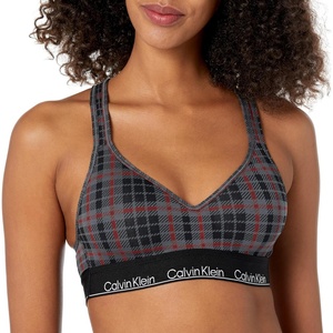 Calvin Klein Women’s Modern Cotton Lightly Lined Wireless Bralette(Scotish Plaid+charcoal/Sundried Tomato)