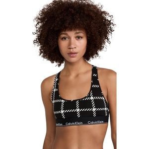 Calvin Klein Women’s Modern Cotton Unlined Wireless Bralette(Men’s Windowpane_black)