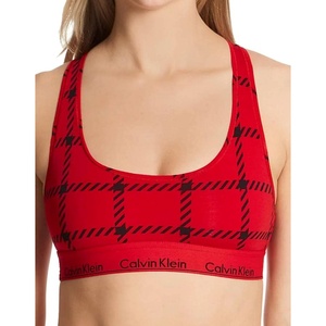 Calvin Klein Women’s Modern Cotton Unlined Wireless Bralette(Men’s Windowpane_rustic Red)