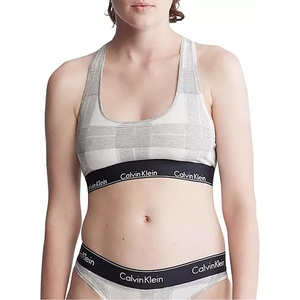 Calvin Klein Women’s Modern Cotton Unlined Wireless Bralette(Textured Plaid Oatmeal)