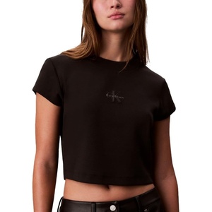 Calvin Klein Women’s Monogram Logo Ribbed Baby Tee(Black)