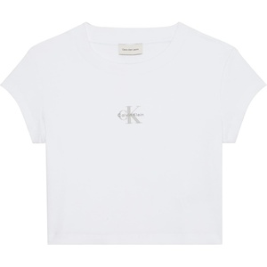 Calvin Klein Women’s Monogram Logo Ribbed Baby Tee(Brilliant White)