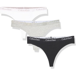 Calvin Klein Women’s Motive Cotton Multipack Thong Panty(Black W/White Logo / Classic White W/Water Stone Logo / Grey Heather W/White Stone Logo)