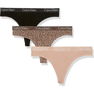 Calvin Klein Women’s Motive Cotton Multipack Thong Panty(Black/Cedar/Mini Cheetah Oxford Tan)