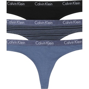 Calvin Klein Women’s Motive Cotton Multipack Thong Panty(Black/Scorched Denim/Leona Stripe and Scorched Denim)