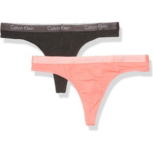Calvin Klein Women’s Motive Cotton Multipack Thong Panty(Charcoal Heather/Strawberry Pink)