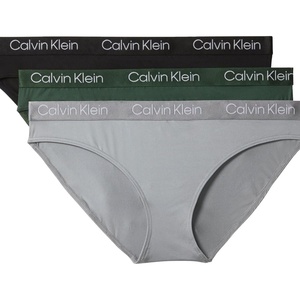 Calvin Klein Women’s Motive Micro Stretch Multipack Bikini Panty(Black/Kelly Green/Wolf Grey)