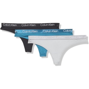 Calvin Klein Women’s Motive Micro Stretch Multipack Thong Panty(Black/ Wolf Grey/ Atlantic Deep)