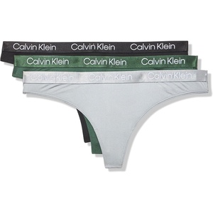 Calvin Klein Women’s Motive Micro Stretch Multipack Thong Panty(Black/Kelly Green/Wolf Grey)