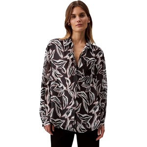 Calvin Klein Women’s Printed Classic Button-Down Shirt(Black Print)