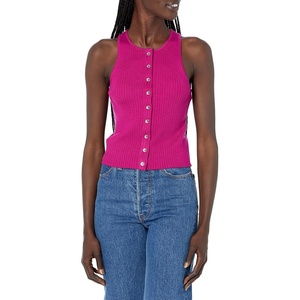 Calvin Klein Women’s Ribbed Scoop Neck Button Tank Top(Melrose)