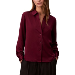 Calvin Klein Women’s Satin Button-Down Shirt(Berry Glaze)