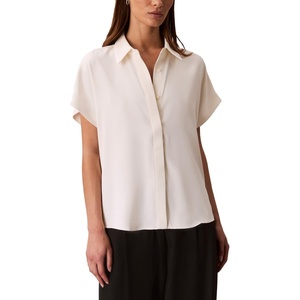 Calvin Klein Women’s Satin Short Sleeve Top(Antique White)