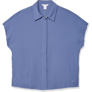 Calvin Klein Women’s Satin Short Sleeve Top(Bijou Blue)
