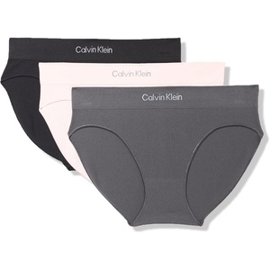 Calvin Klein Women’s Seamless Rib Brief, 3 Pack(Black/Ashford Grey/Nymphs Thigh)