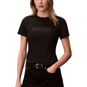 Calvin Klein Women’s Slim Fit Cotton Modal Monogram Tee(Black)