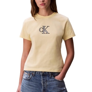 Calvin Klein Women’s Slim Fit Graphic Monogram Tee(French Vanilla)