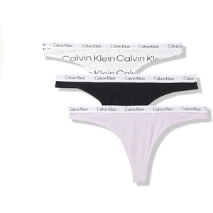 Calvin Klein womens Carousel Logo Cotton Stretch Thong Panties, Multipack(Black / Orchid Petal / Reflected Logo_white/Orchid Petal)